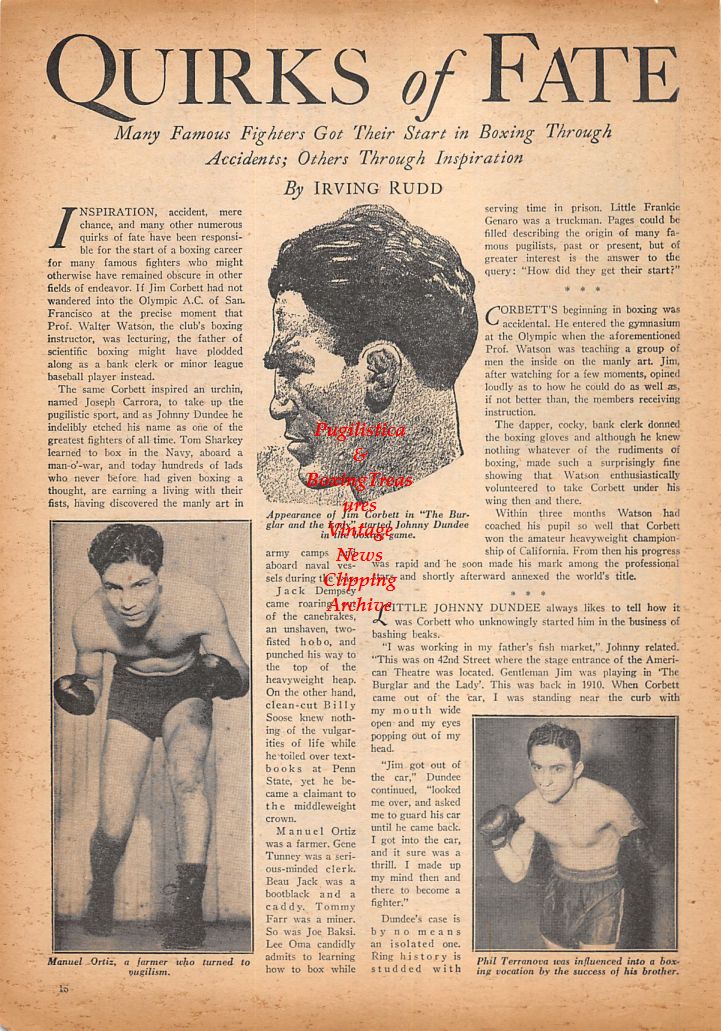 Boxing News Clipping #443 - Del Flanagan, Glen Flanagan, Johnny Dundee, Manuel Ortiz, Phil Terranova