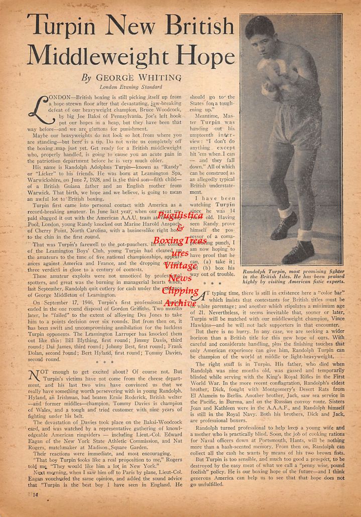 Boxing News Clipping #444 - Randy Turpin, Jackie Graves vs. Miguel Acevedo