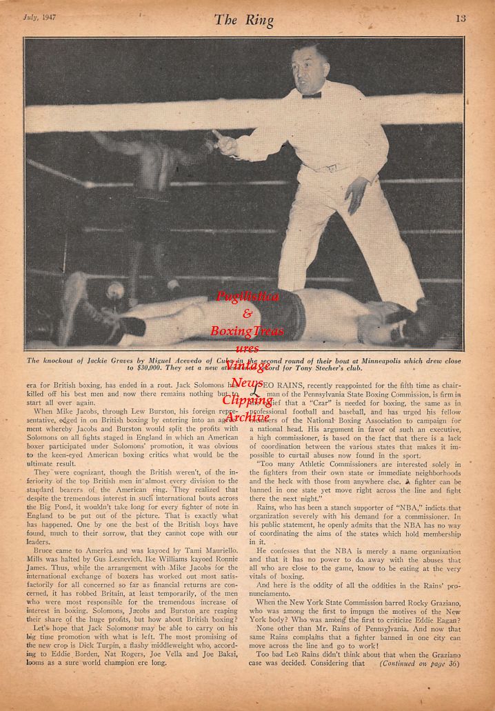 Boxing News Clipping #444 - Randy Turpin, Jackie Graves vs. Miguel Acevedo