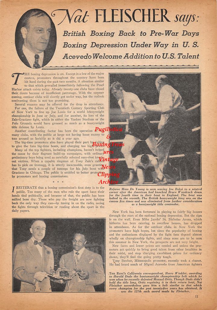 Boxing News Clipping #445 - Joe Baksi vs. Bruce Woodcock, Harold Dade, Benny Leonard Last Fight, James Jeffries