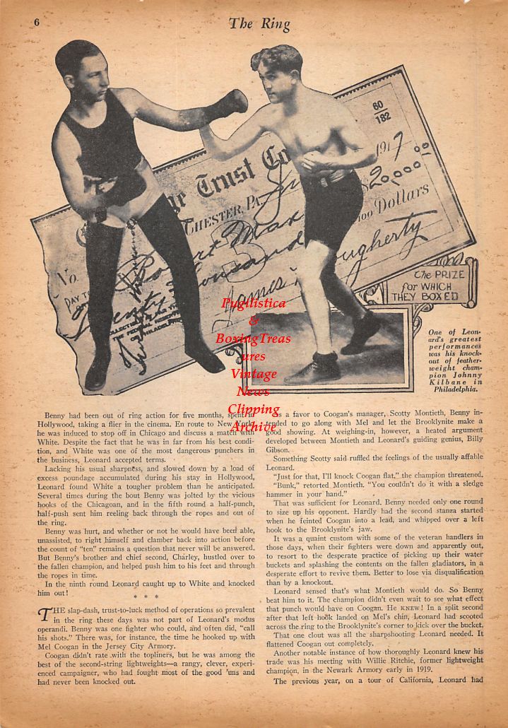 Boxing News Clipping #448 - Benny Leonard, Johnny Kilbane, Richie Mitchell, Lew Tendler, Jack Dempsey