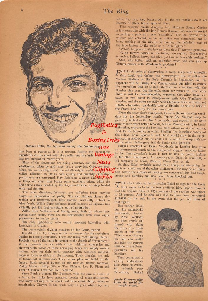 Boxing News Clipping #453 - Tony Zale, Sugar Ray Robinson, Manuel Ortiz, Jackie Paterson
