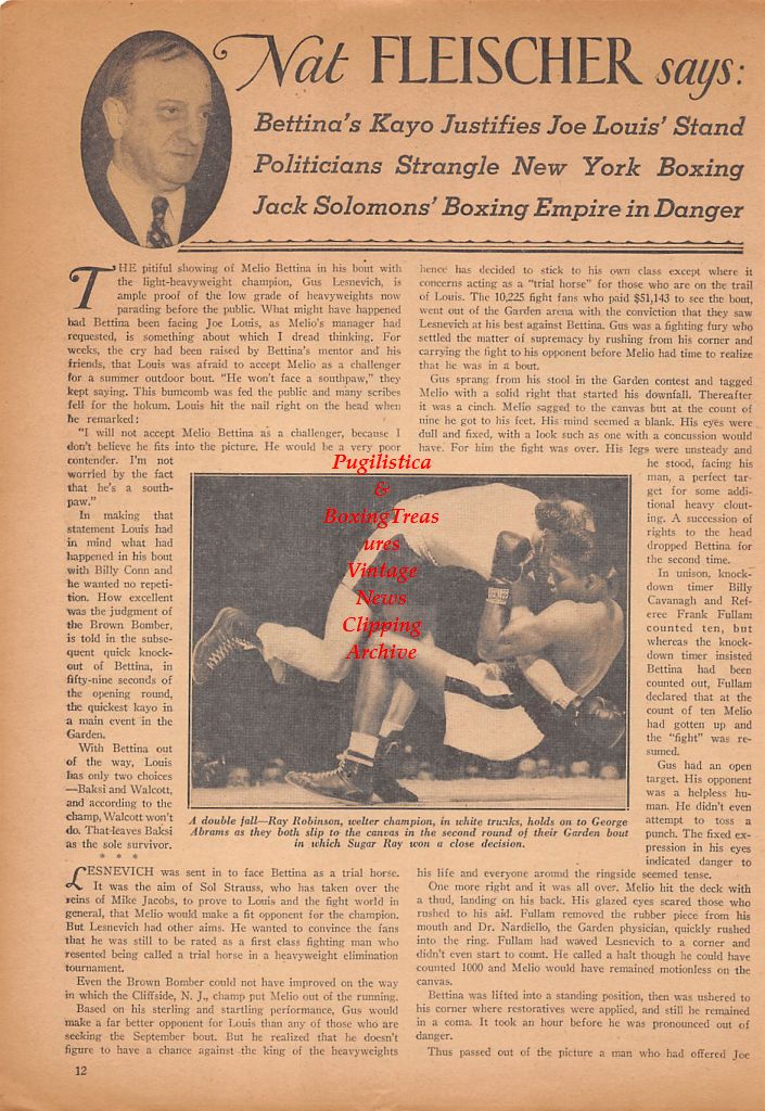 Boxing News Clipping #457 - Jack Delaney, Johnny Dundee, Joe Dundee, Sugar Ray Robinson vs. Georgie Abrams