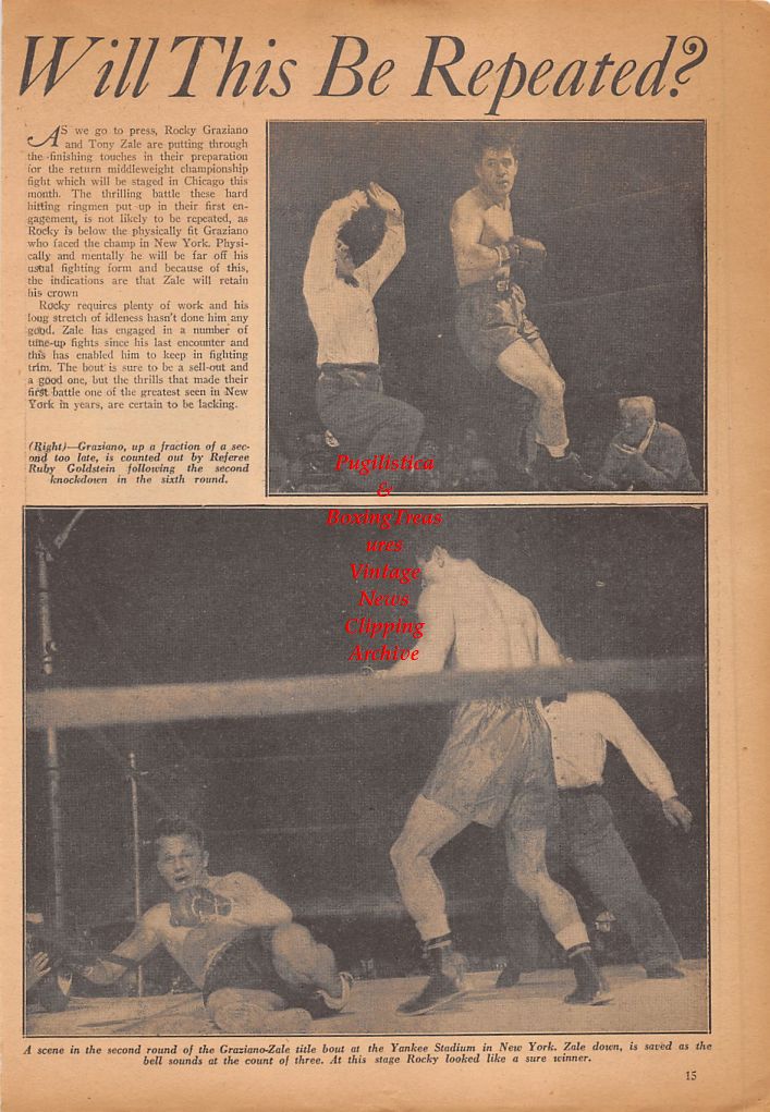 Boxing News Clipping #459 - Charley Dotson, Ray Augustus, Howard Bleyhl, Monito Flores, Herbie Jones, Rocky Graziano vs. Tony Zale