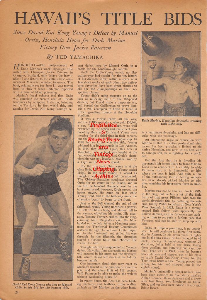 Boxing News Clipping #463 - David Kui Kong Young, Dado Marino, K.O. Willie Loughlin, George Chip