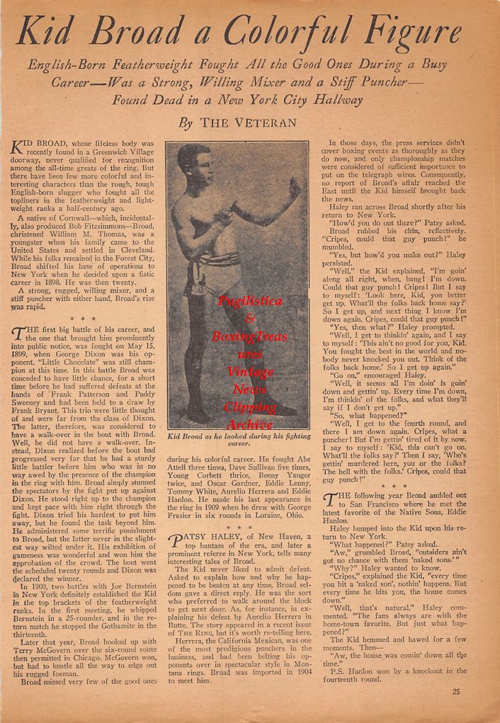 Boxing News Clipping #464 - Kid Broad, Jim Hall