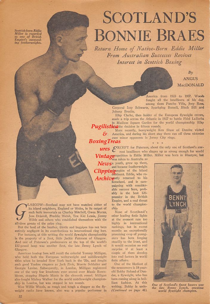 Boxing News Clipping #466 - Billy Kearns, Augie Brett, George Davis, Joe Monteiro, Eddie Miller, Benny Lynch