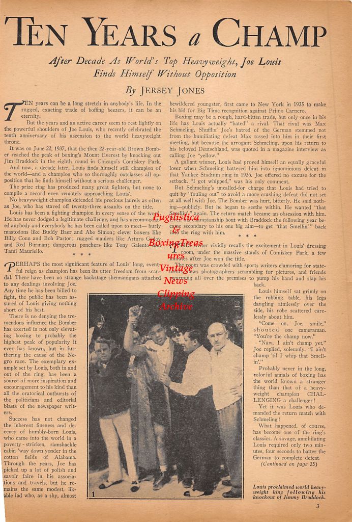 Boxing News Clipping #470 - Jimmy Doyle with Sugar Ray Robinson, Joe Louis