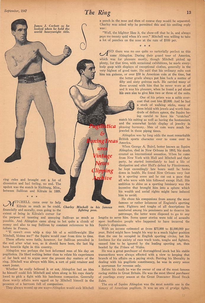 Boxing News Clipping #475 - James J. Corbett, Charley Mitchell, Bob Fitzsimmons