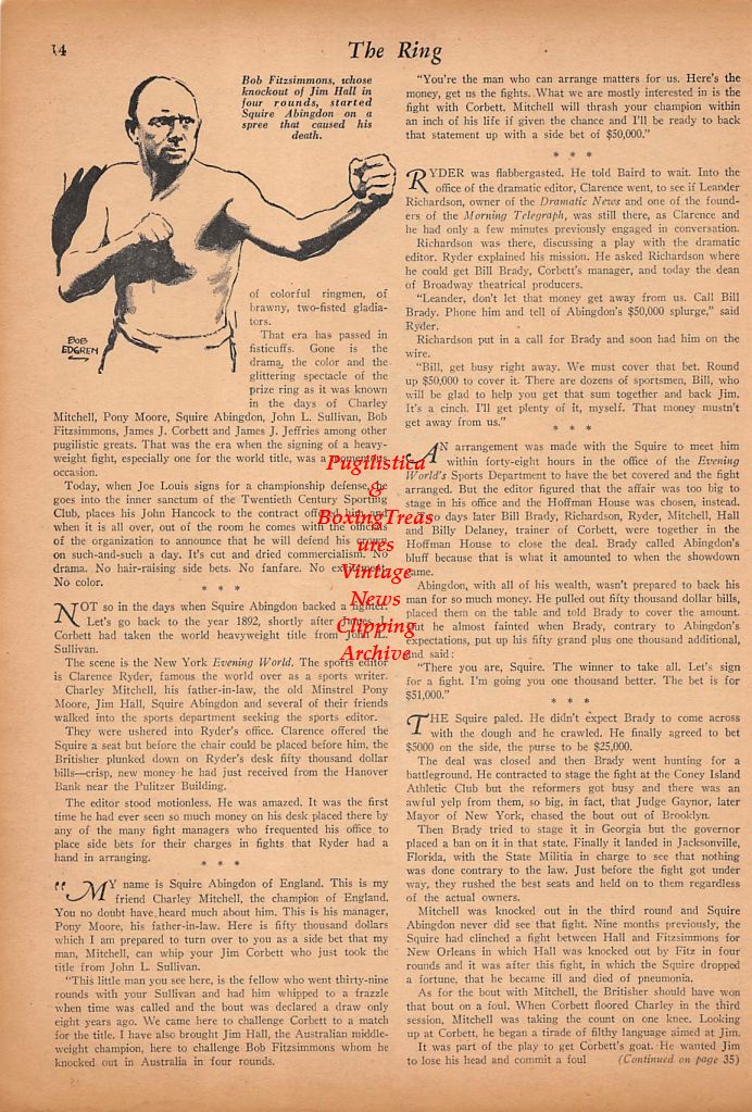 Boxing News Clipping #475 - James J. Corbett, Charley Mitchell, Bob Fitzsimmons