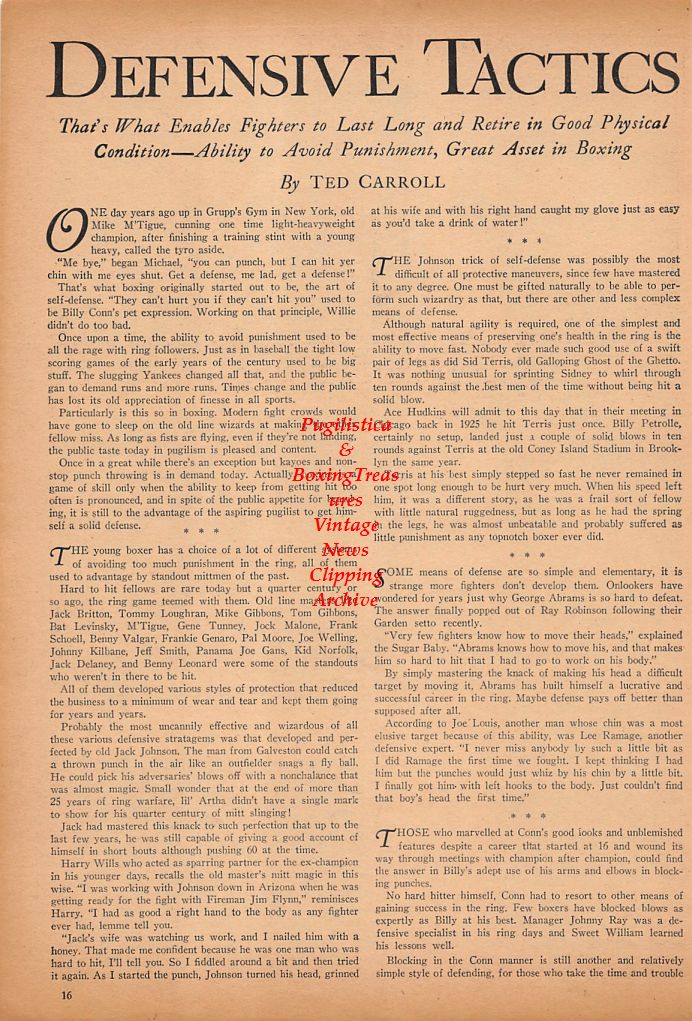 Boxing News Clipping #476 - Jim Tully, Al Phillips vs. Cliff Anderson, Charley Fusari vs. Tony Pellone, Artie Levine vs. Billy Box, Olle Tadberg, David Kui Kong Young vs. Manuel Ortiz