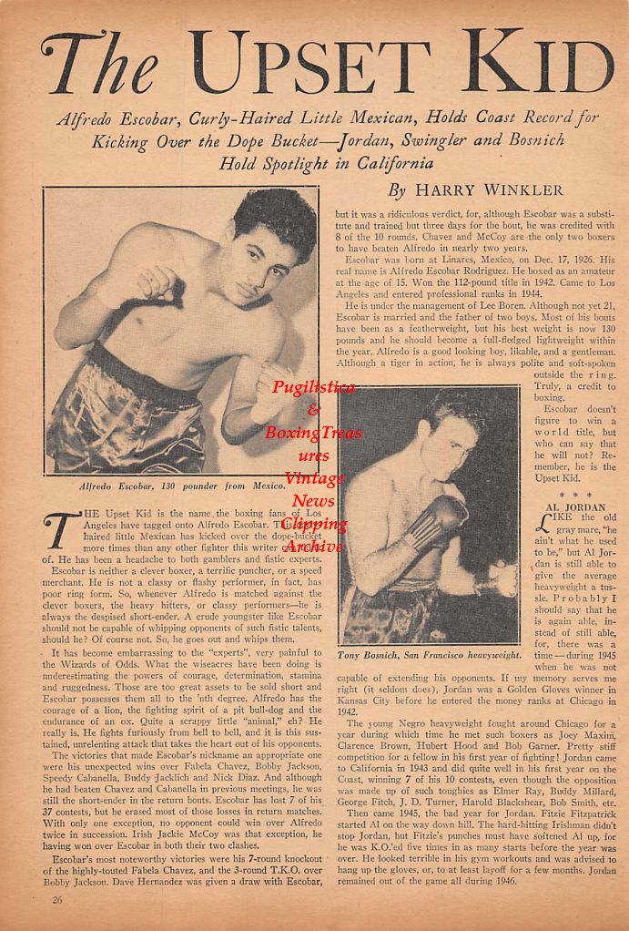Boxing News Clipping #480 - Alfredo Escobar, Tony Bosnich, Emile Dicristo, Eddie Thomas