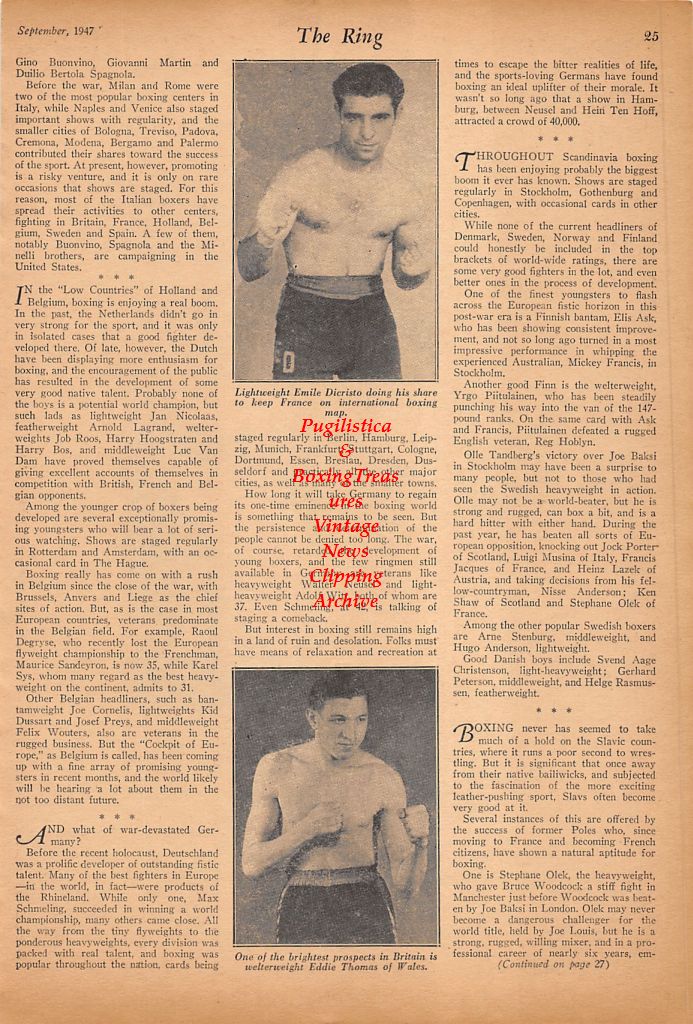 Boxing News Clipping #480 - Alfredo Escobar, Tony Bosnich, Emile Dicristo, Eddie Thomas