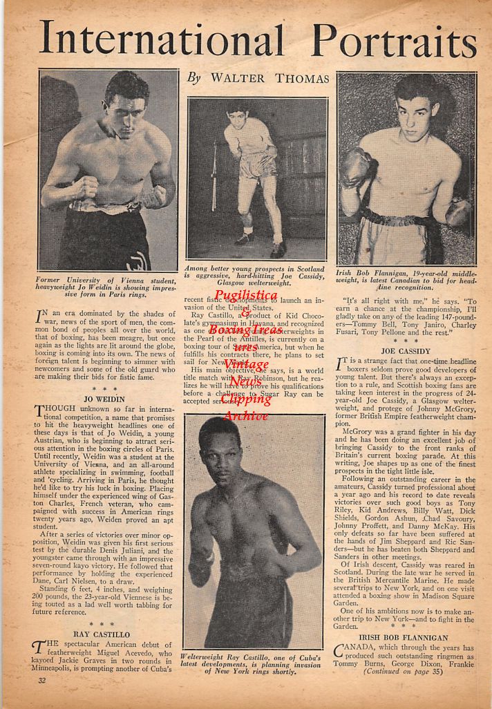 Boxing News Clipping #489 - Jo Weidin, Joe Cassidy, Bob Flannigan, Ray Castillo, Tor Johnson, Jack Sherry