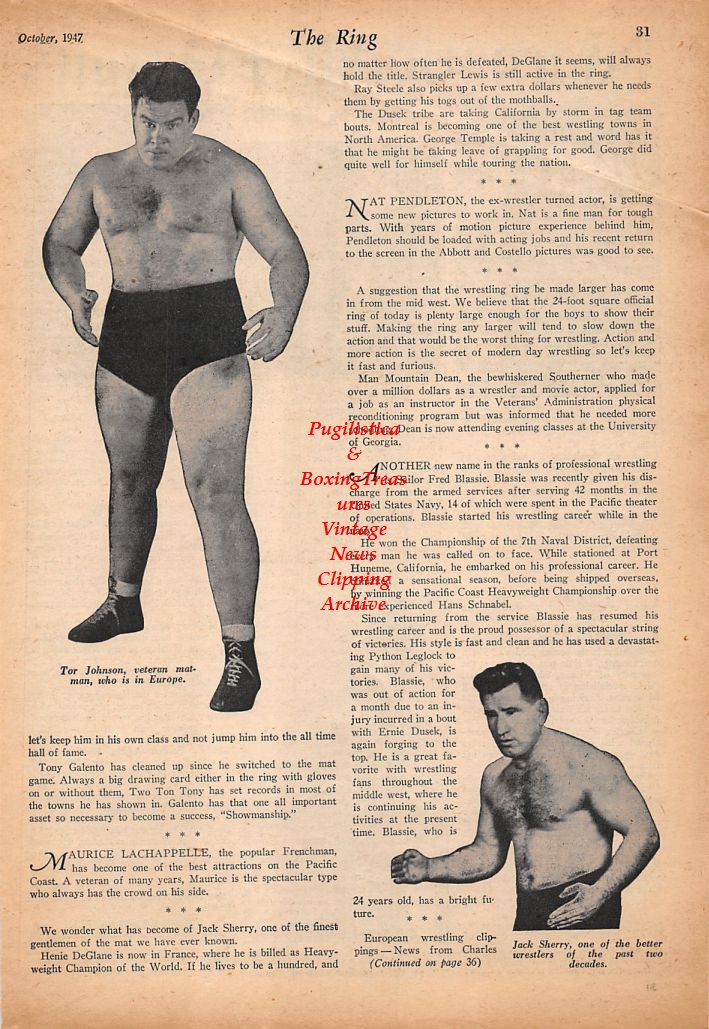 Boxing News Clipping #489 - Jo Weidin, Joe Cassidy, Bob Flannigan, Ray Castillo, Tor Johnson, Jack Sherry