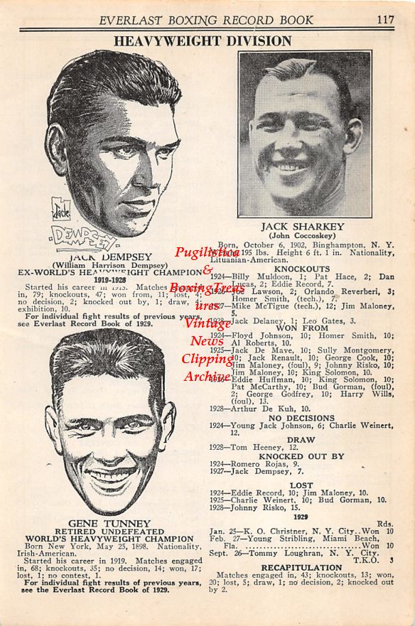 Boxing News Clipping #49 - Jack Dempsey, Jack Sharkey, Gene Tunney, Max Schmeling