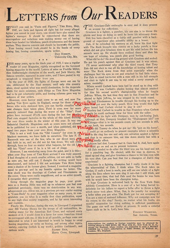 Boxing News Clipping #490 - "Making Weight" Goldfield, Nevada, Joe Gans vs. Battling Nelson