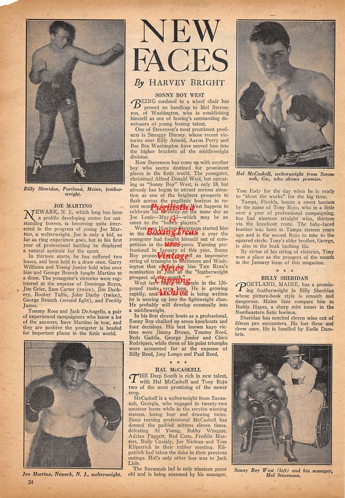 Boxing News Clipping #492 - Billy Sheridan, Hal McCaskell, Joe Martino, Sonny Boy West, Lew Tendler