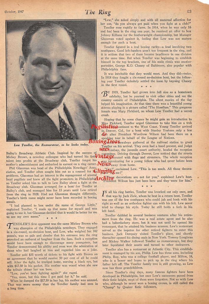Boxing News Clipping #492 - Billy Sheridan, Hal McCaskell, Joe Martino, Sonny Boy West, Lew Tendler