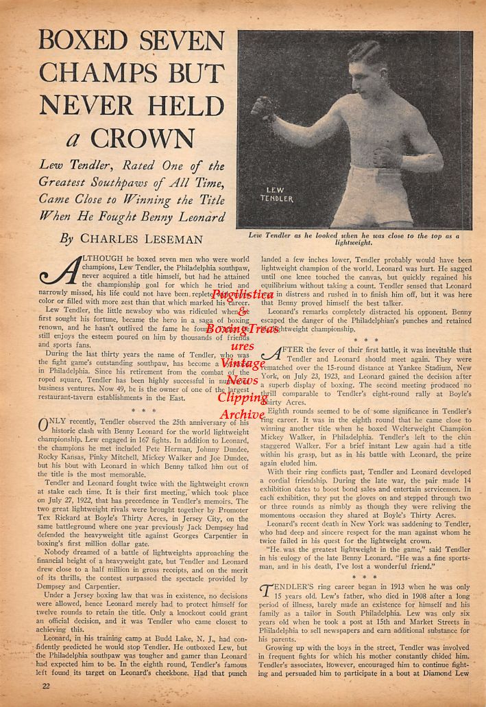 Boxing News Clipping #493 - Lew Tendler, Abel Cestac