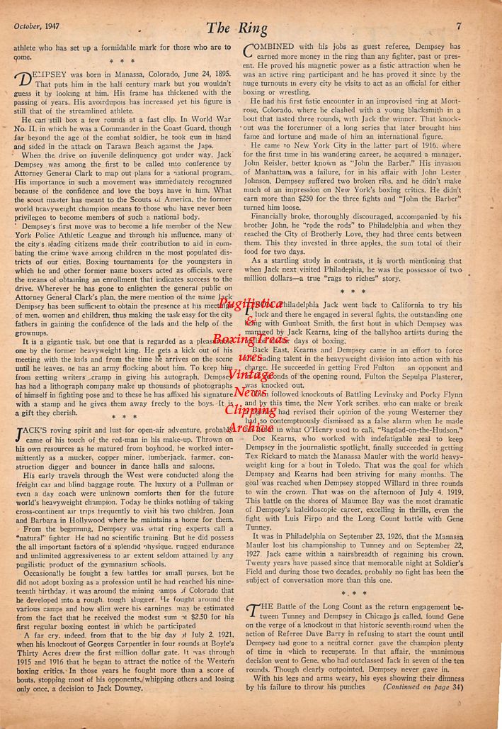 Boxing News Clipping #500 - Rocky Graziano cartoon