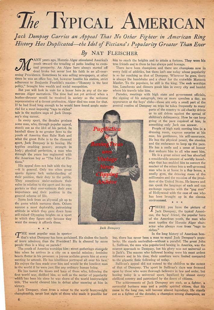Boxing News Clipping #501 - Olle Tandberg, Charley Fusari vs. Eddie Giosa, Danny Kapilow, Elmer Ray vs. Ezzard Charles, Steve Belloise vs. Georgie Abrams, Jack Dempsey