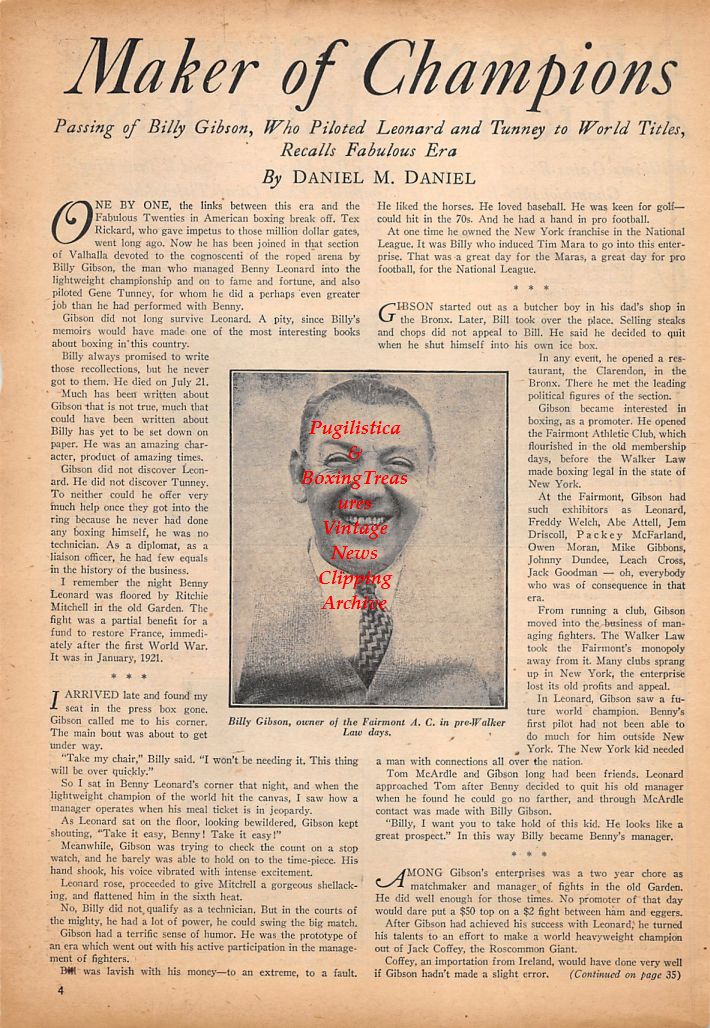 Boxing News Clipping #502 - Billy Gibson, Ike Williams vs. Bob Montgomery
