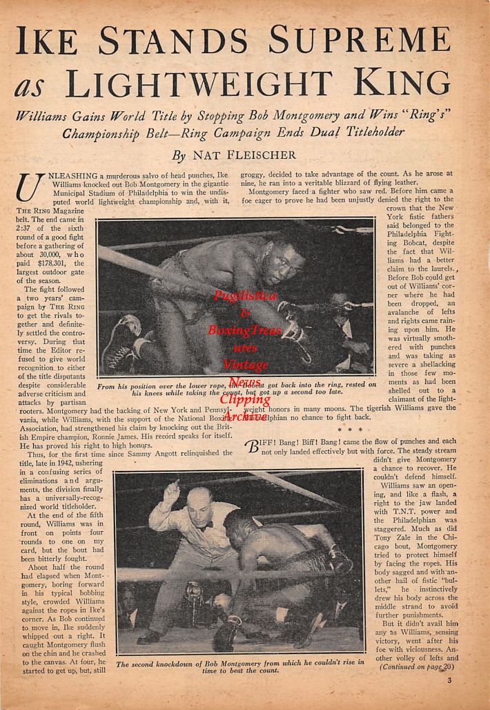 Boxing News Clipping #502 - Billy Gibson, Ike Williams vs. Bob Montgomery