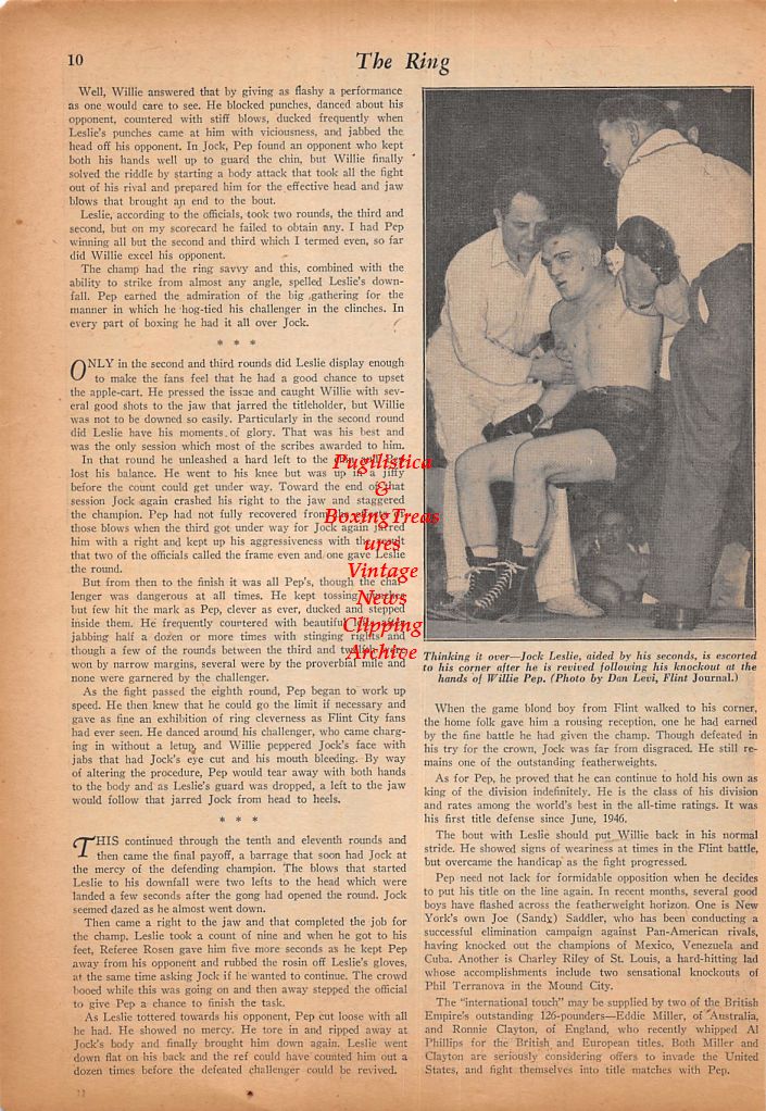 Boxing News Clipping #507 - Willie Pep vs. Jock Leslie