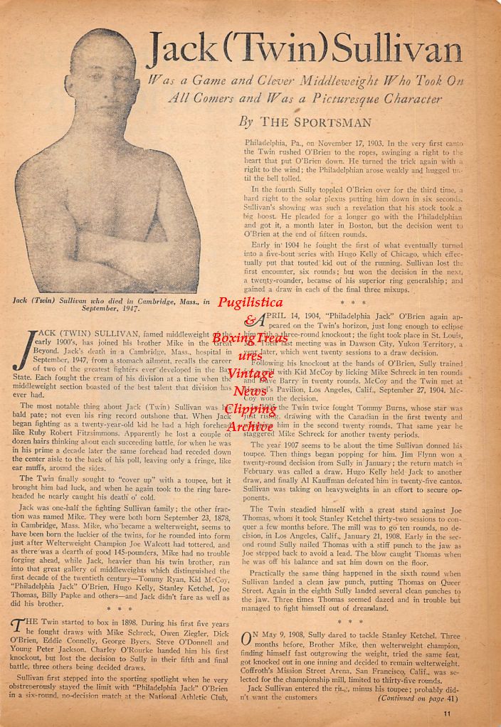 Boxing News Clipping #508 - Arthur Pelkey vs. Luther McCarty, Jack Twin Sullivan