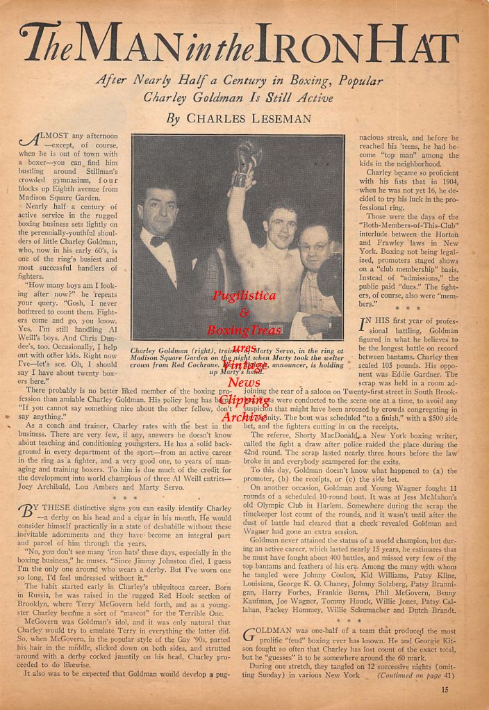 Boxing News Clipping #510 - Charley Goldman, Marty Servo, Earl Puryear