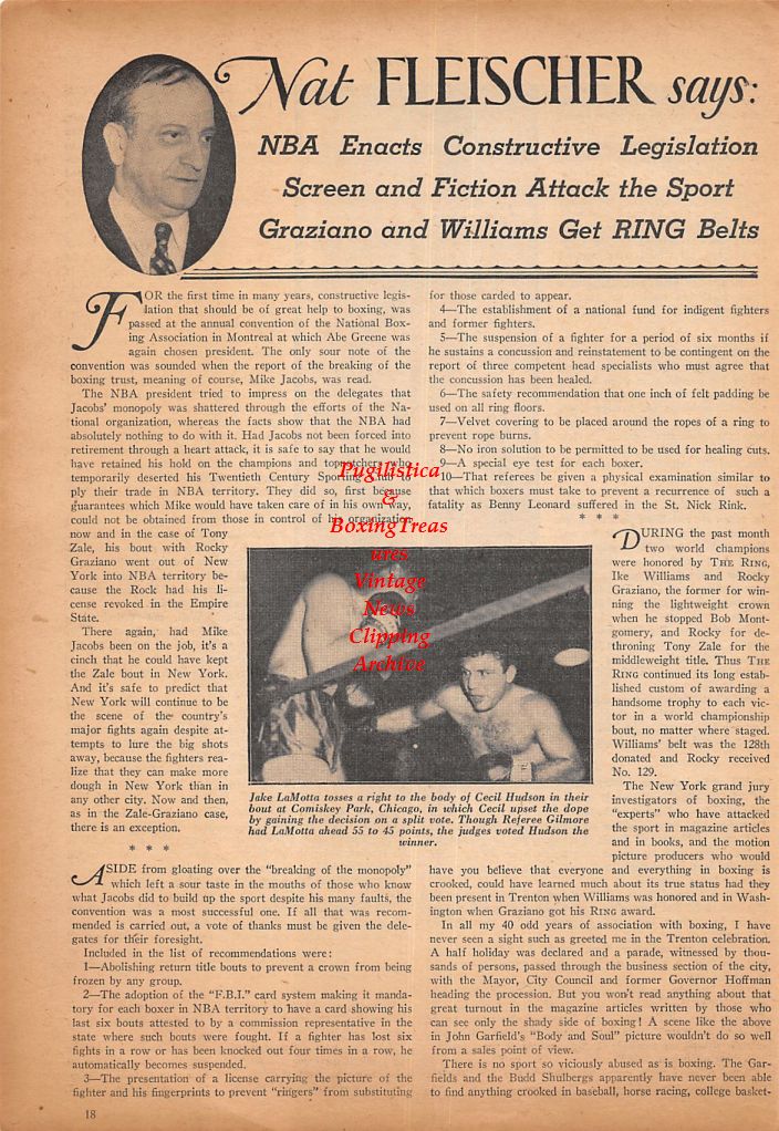 Boxing News Clipping #511 - Jake LaMotta vs. Cecil Hudson, Pete Herman