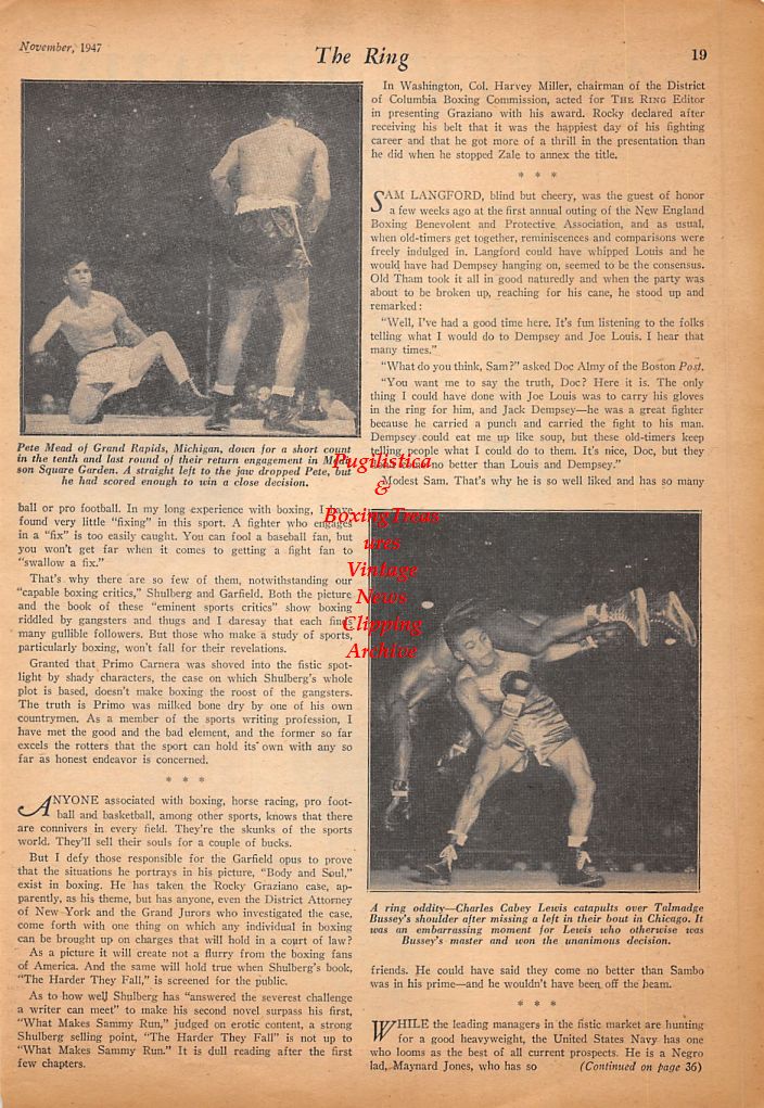 Boxing News Clipping #512 - Randy Turpin, Dick Turpin, Livio Minelli, Pete Mead vs. Herbie Kronowitz, Charles Caby Lewis vs. Talmadge Bussey