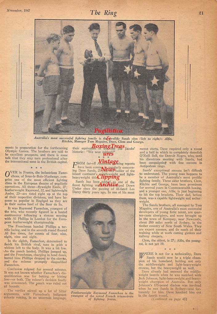 Boxing News Clipping #513 - Dick Howard, Percy Paris, Roger Whynott, Gene Fowler, The Sands Brothers of Australia, Ray Famechon