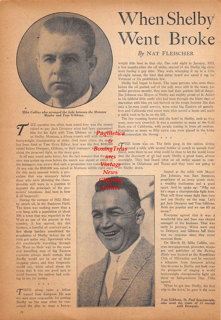 Boxing News Clipping #514 - Pete Louis, Mario Trigo, Fitzie Fitzpatrick, Nap Howard, Mike Collins, Tommy Gibbons