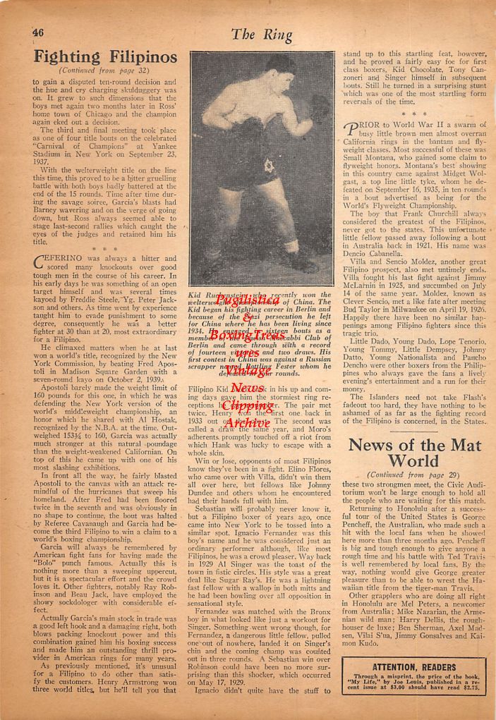 Boxing News Clipping #517 - Kid Ruckenstein