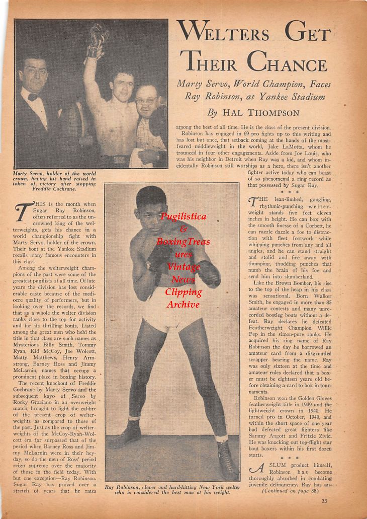 Boxing News Clipping #519 - Marty Servo, Sugar Ray Robinson