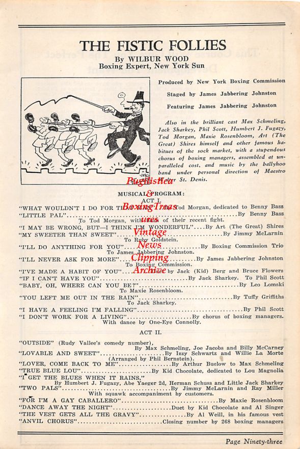 Boxing News Clipping #52 - "The Fistic Follies" By Wilbur Wood