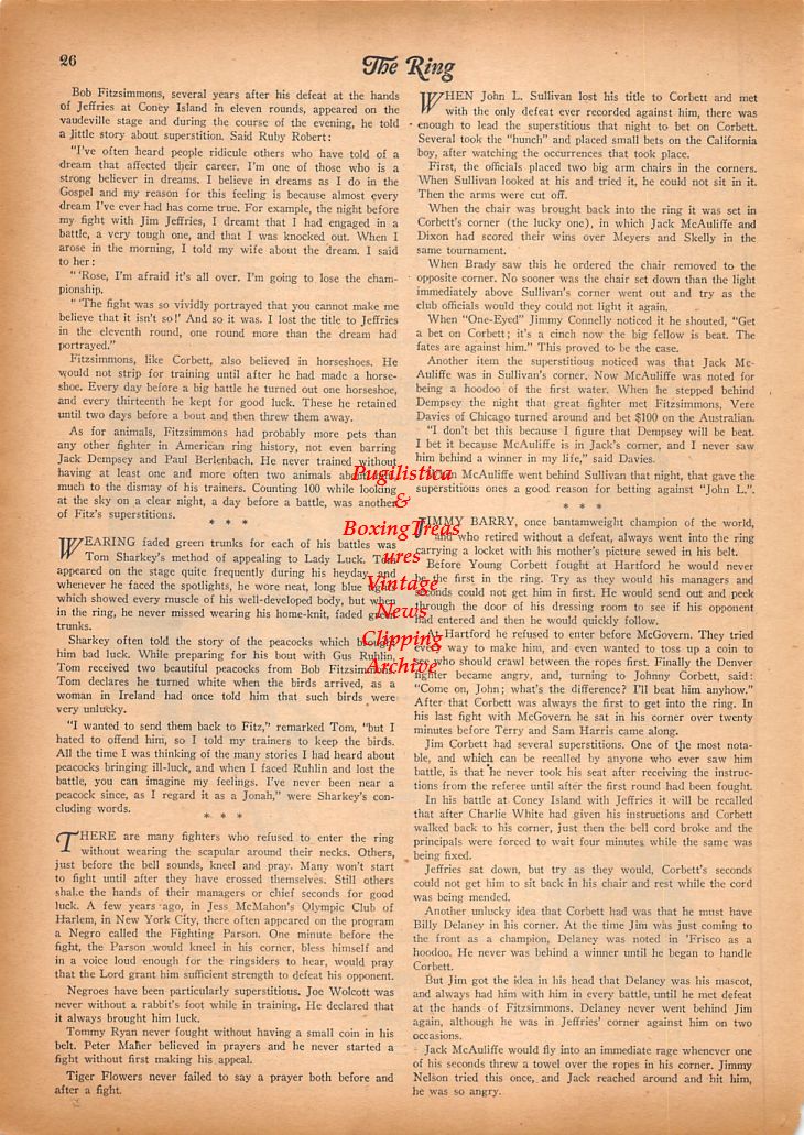 Boxing News Clipping #521 - Terry McGovern "Boxing Superstitions"