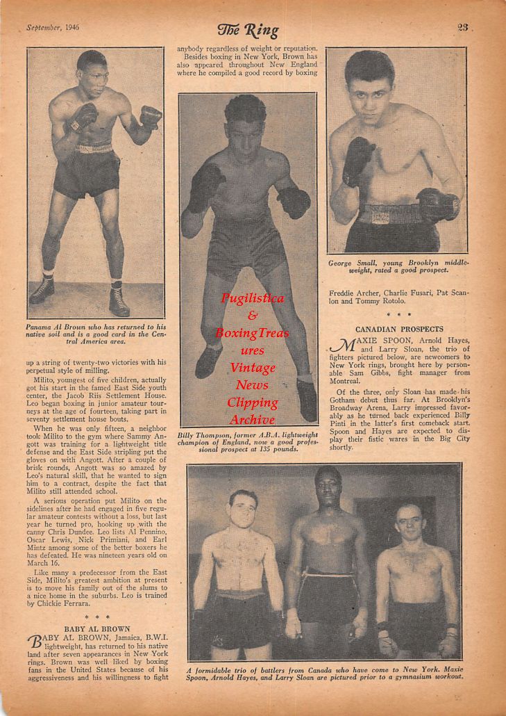 Boxing News Clipping #522 - Baby Al Brown, Billy Thompson, George Small, Maxie Spoon, Arnold Hayes, Larry Sloan