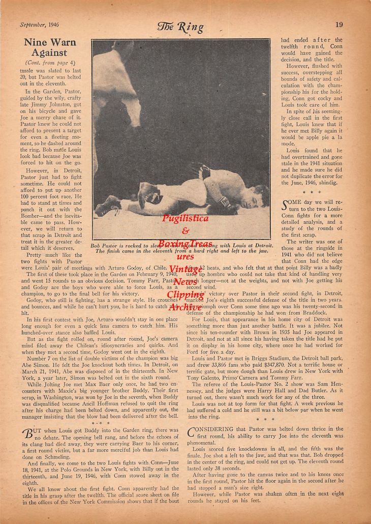 Boxing News Clipping #524 - Bob Pastor knocked out by Joe Louis