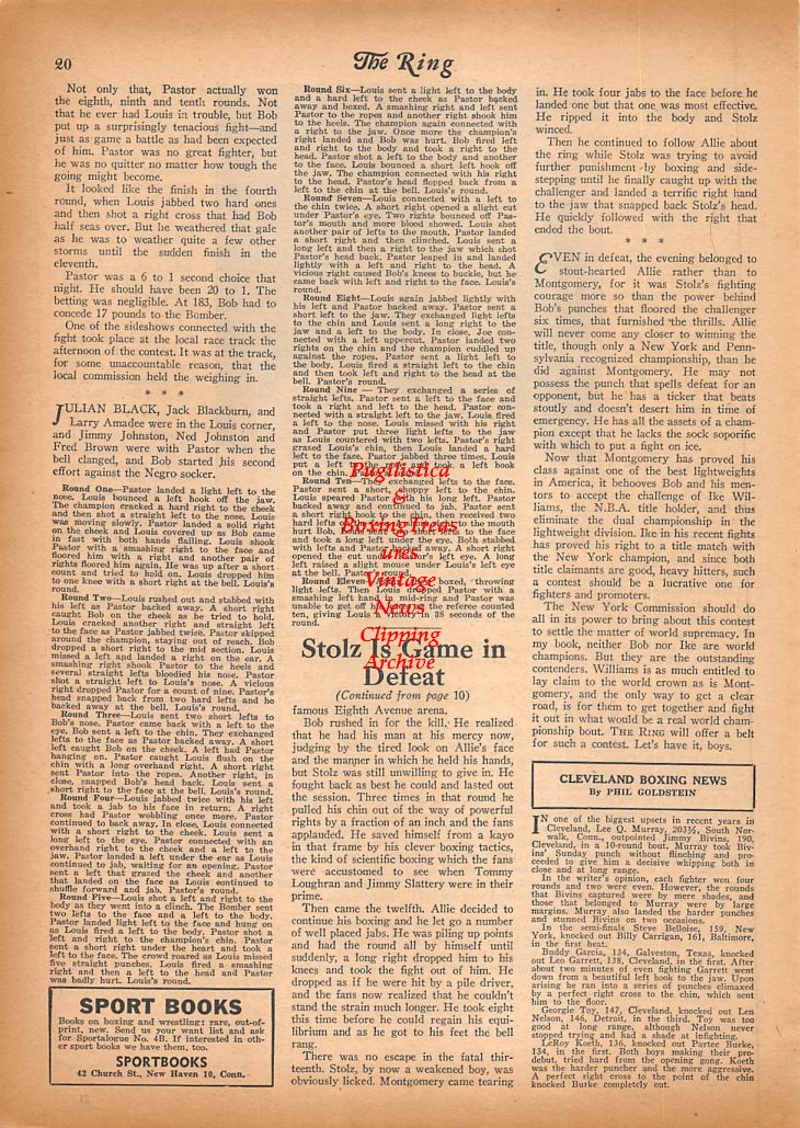 Boxing News Clipping #524 - Bob Pastor knocked out by Joe Louis