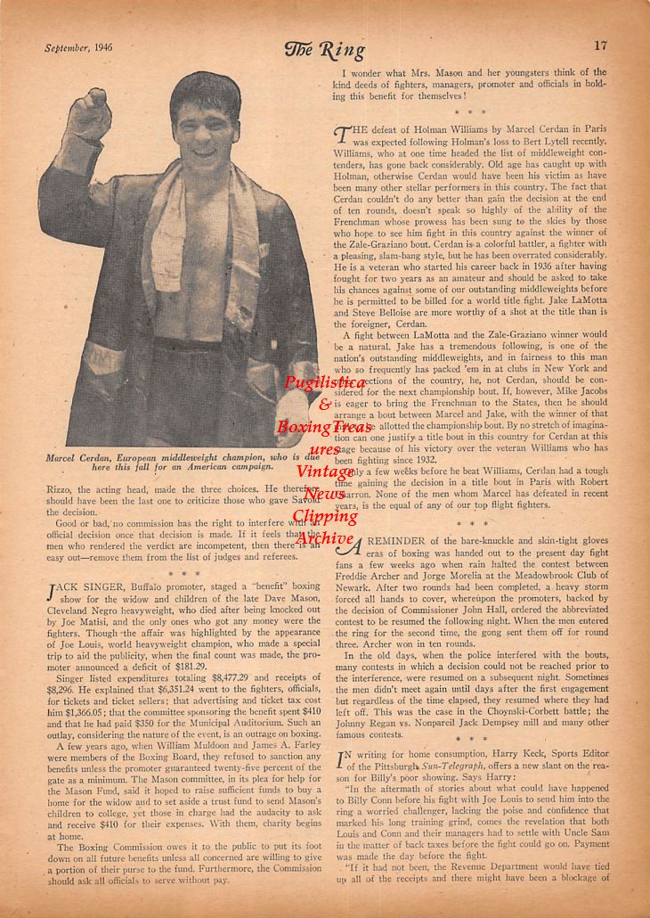 Boxing News Clipping #525 - Marcel Cerdan