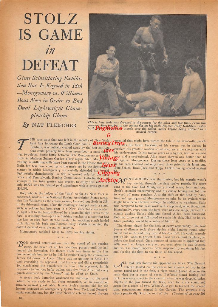 Boxing News Clipping #529 - Bob Montgomery vs. Allie Stoltz, Billy Conn vs. Joe Louis