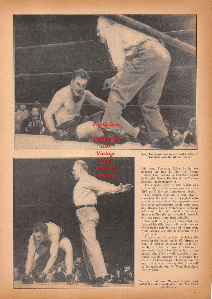 Boxing News Clipping #529 - Bob Montgomery vs. Allie Stoltz, Billy Conn vs. Joe Louis