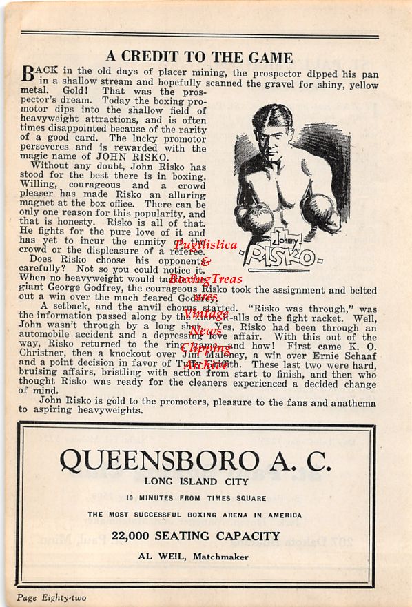 Boxing News Clipping #53 - My Sullivan, Johnny Risko
