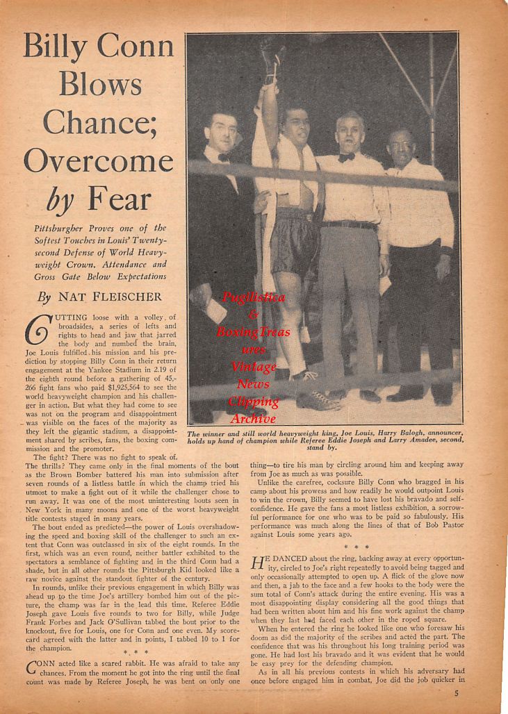 Boxing News Clipping #531 - Joe Louis vs. Billy Conn II