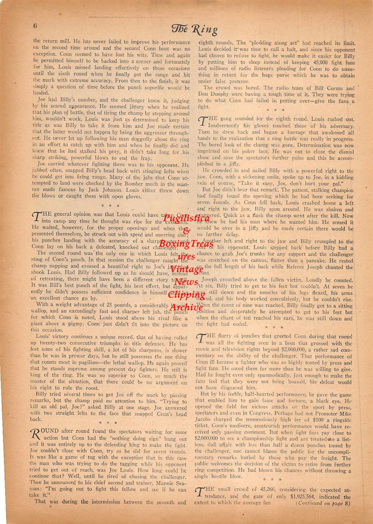 Boxing News Clipping #531 - Joe Louis vs. Billy Conn II