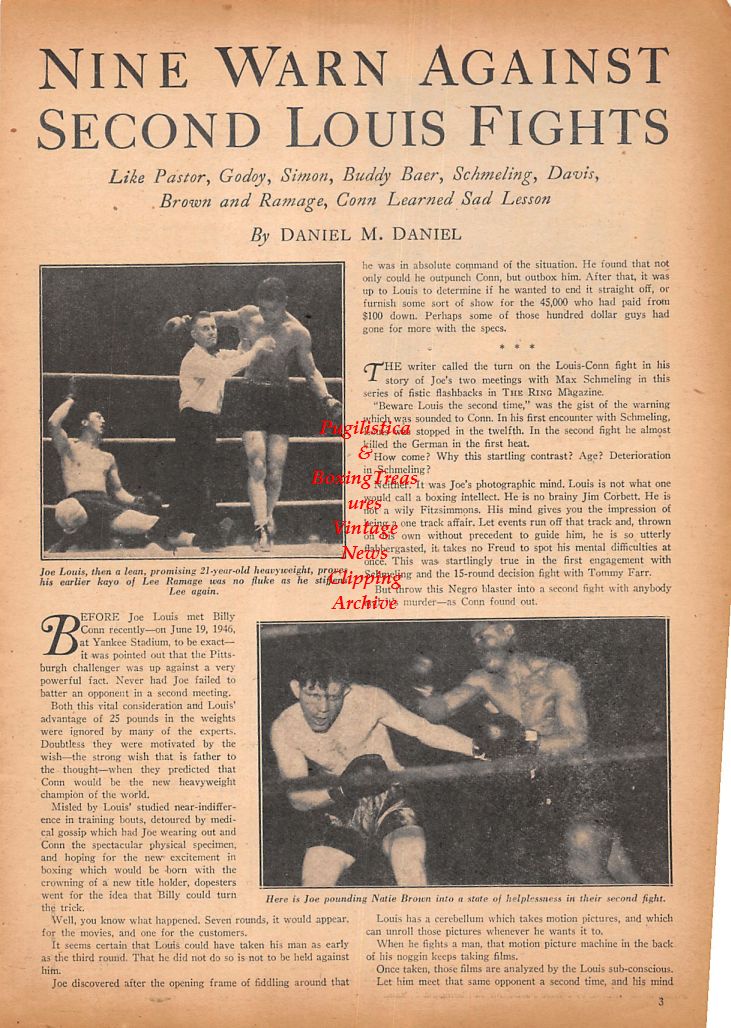 Boxing News Clipping #532 - Joe Louis vs. Lee Ramage, Natie Brown and Arturo Godoy