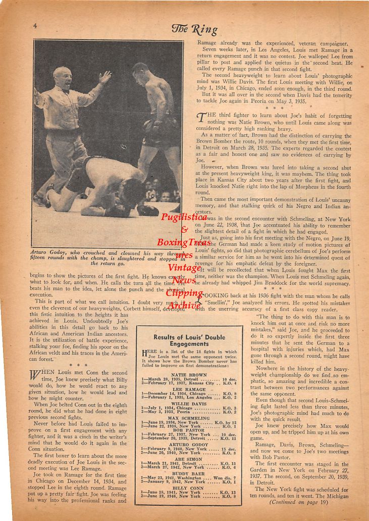Boxing News Clipping #532 - Joe Louis vs. Lee Ramage, Natie Brown and Arturo Godoy